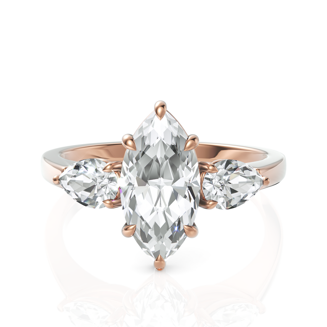 Classic Three Stone Marquise Cut & Pear Cut Diamond Solitaire Ring (1.50 CT. Marquise Cut)