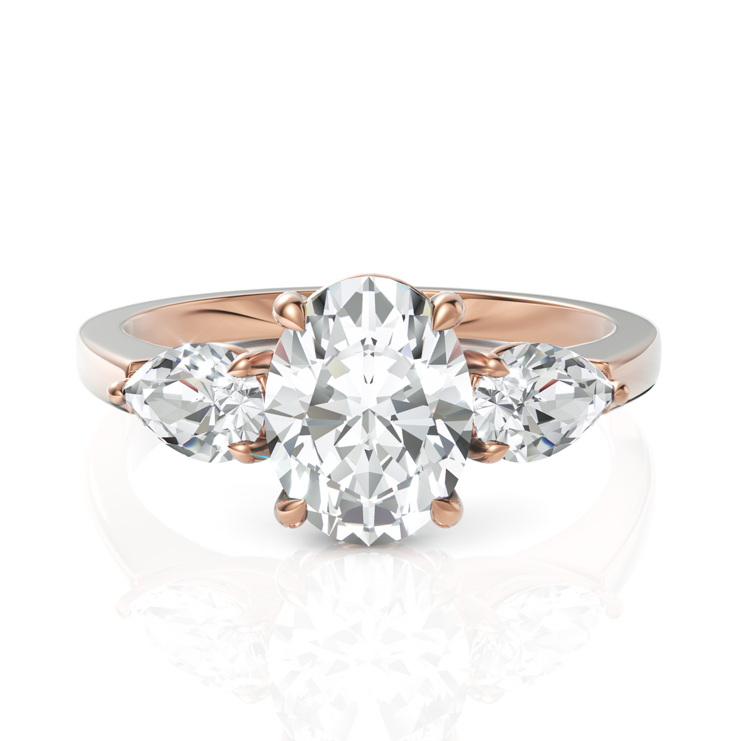 Enamel Three Stone Diamond Ring With One Oval Cut & Two Pear Cut Diamonds (1.50 CT. Oval Cut)