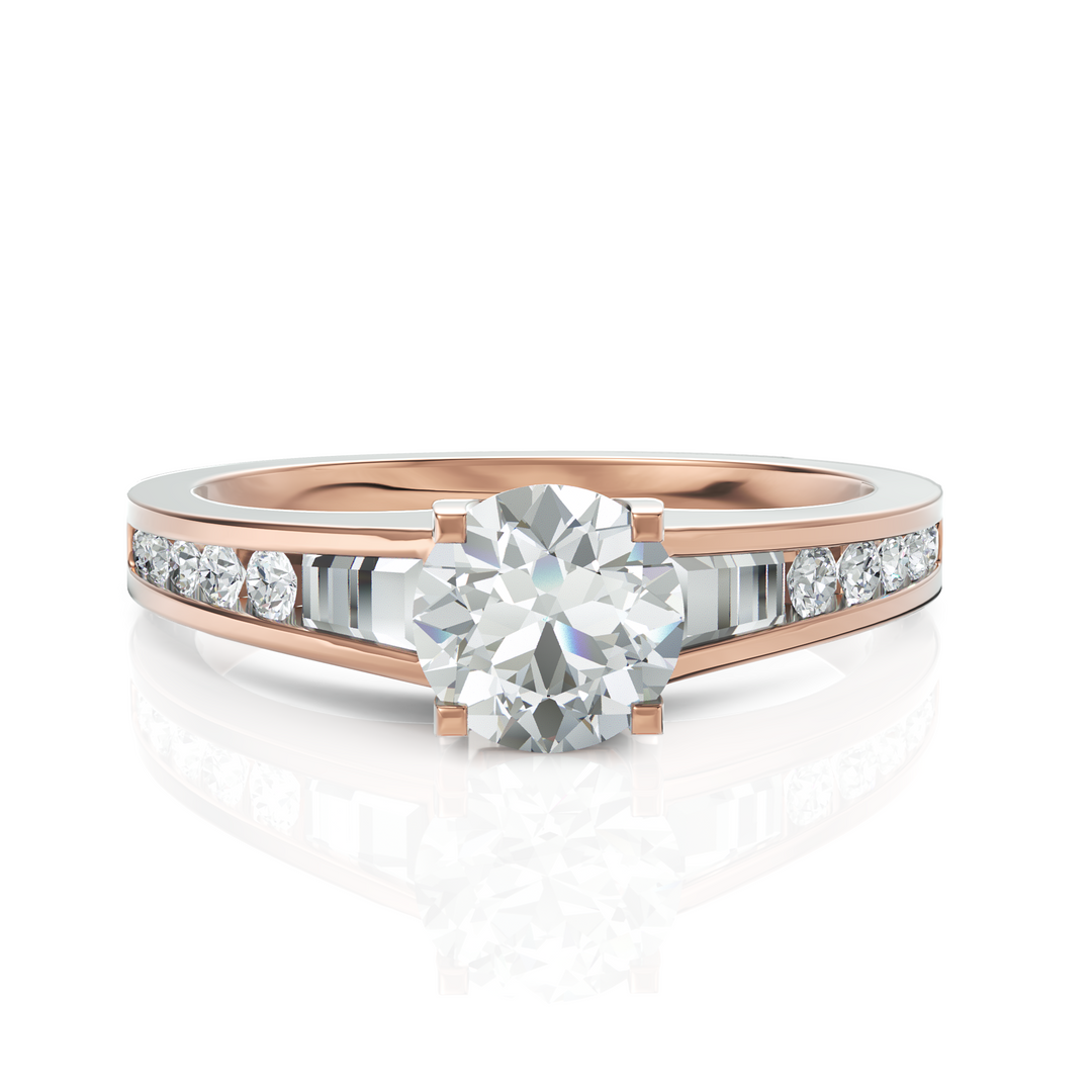 Emmey Diamond Solitaire & Tapered Ring With 1.00 Ct. Round Cut Diamond