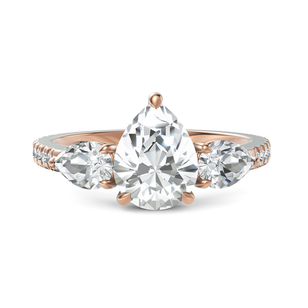 Brilliant Three Stone Pear Cut Diamond Engagement Ring (Center Stone 1.50 CT.)