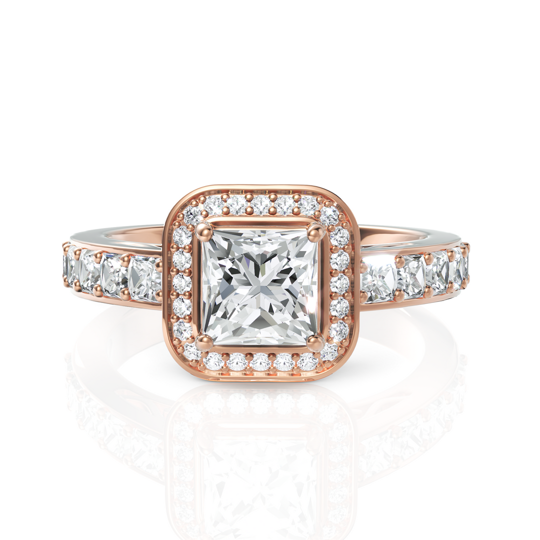 Lucy Halo Diamond Ring With Princess Cut 1.00 Carat Solitaire Wedding Ring