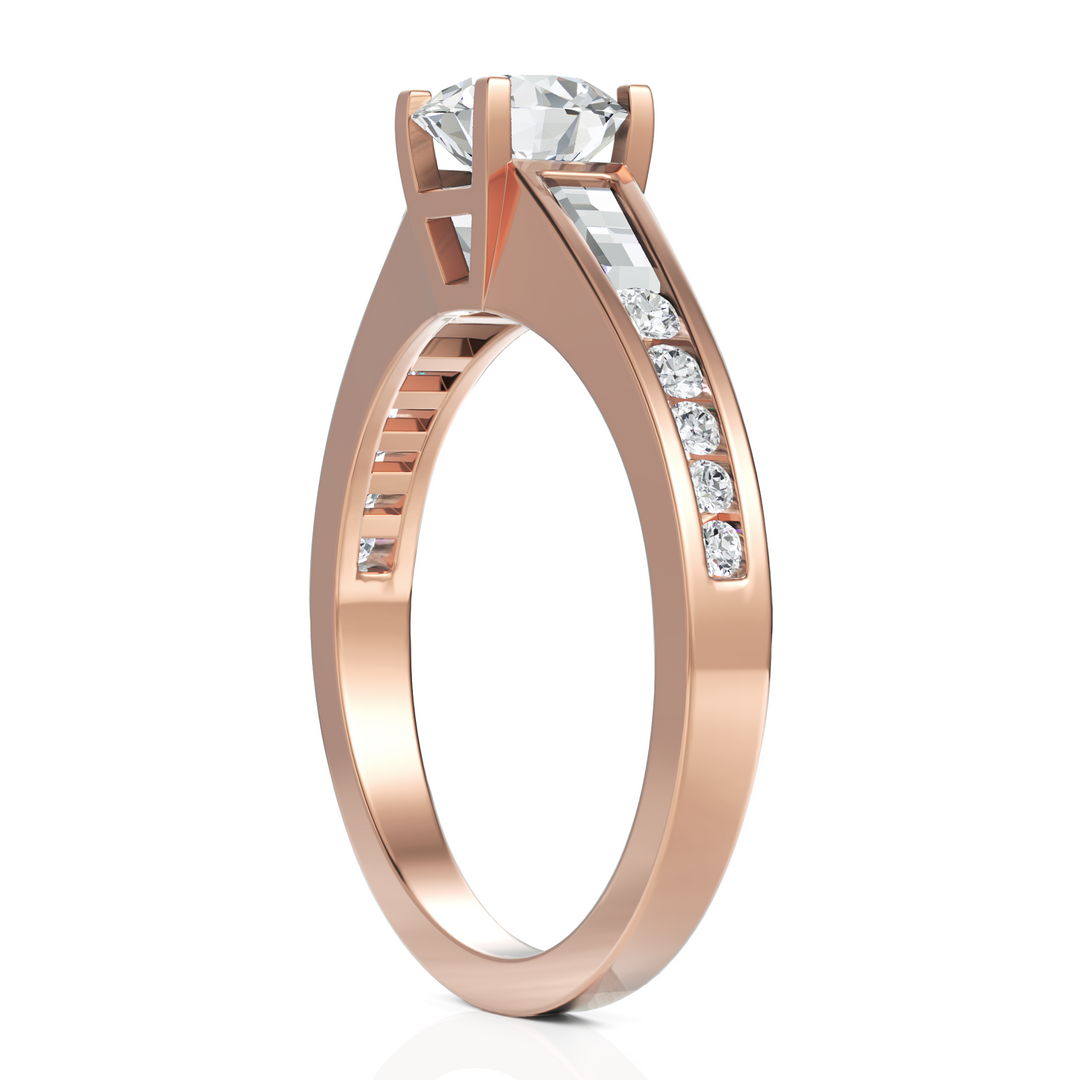 Emmey Diamond Solitaire & Tapered Ring With 1.00 Ct. Round Cut Diamond