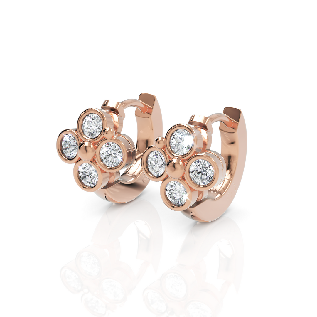 Bezel Setting Floral Diamond Hoop Earrings