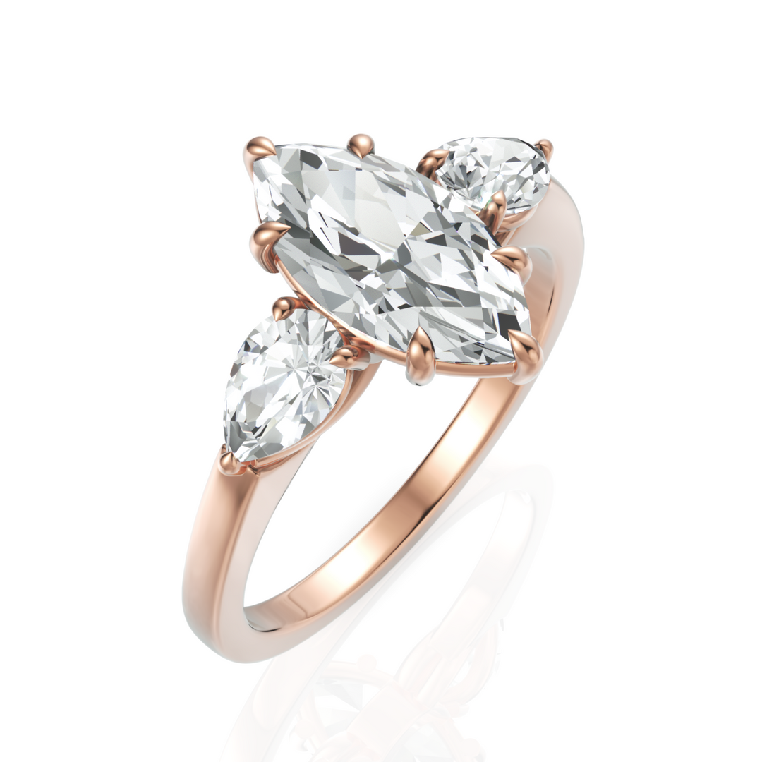 Classic Three Stone Marquise Cut & Pear Cut Diamond Solitaire Ring (1.50 CT. Marquise Cut)