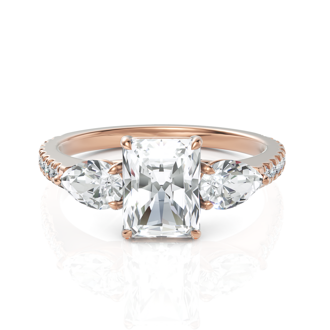 Amazing Three Stone Diamond Ring With Radiant Cut, Pear Cut & Round Cut Diamond (2.00 CT. Radiant Cut)