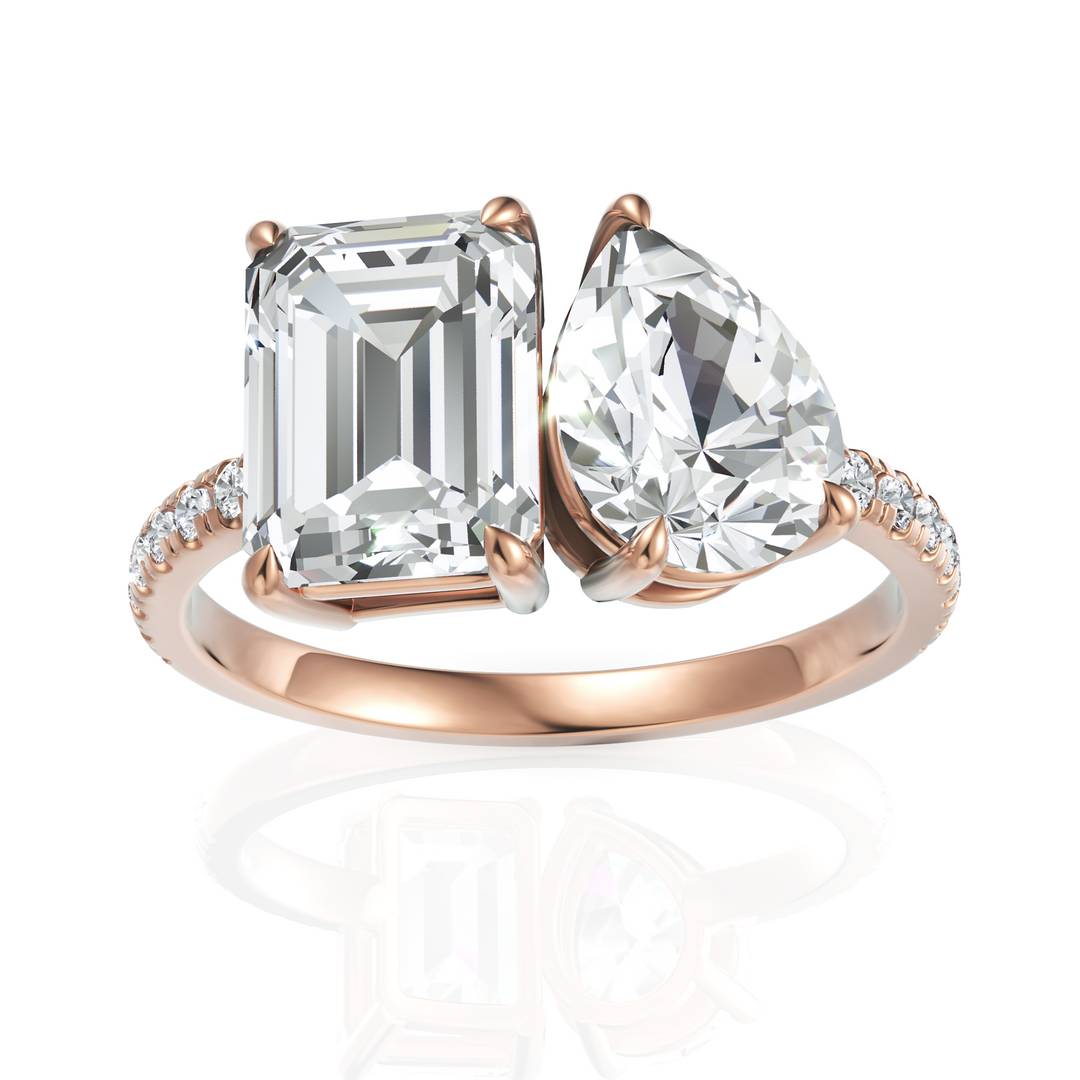 Rigorous Toi Et Moi Emerald Cut & Pear Cut Diamond Ring (1.50 CT. Each Stone)