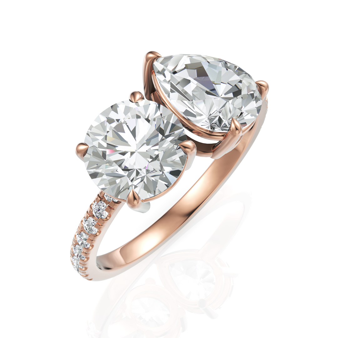 Round Cut & Pear Cut Diamond Toi Et Moi Engagement Ring (1.50 Ct. Each Diamond)