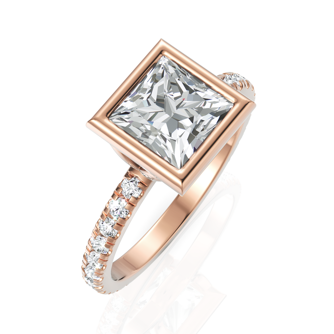 Charming Princess Cut Diamond Solitaire Ring With Bezel Set (2.00 CT. Princess Cut)