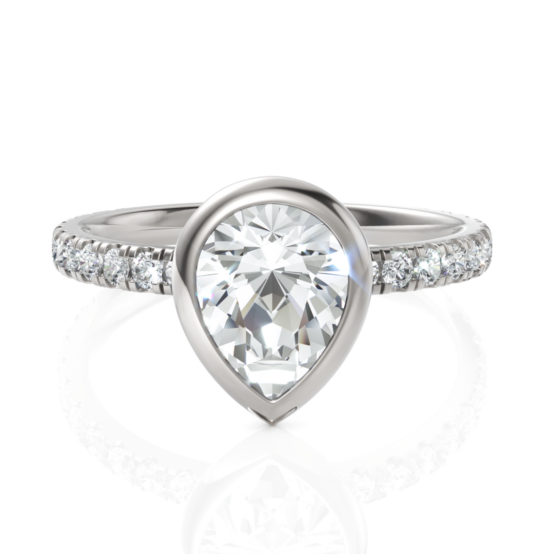 Remarkable Bezel Set Pear Cut Solitaire Ring (1.00 CT. Center Diamond)