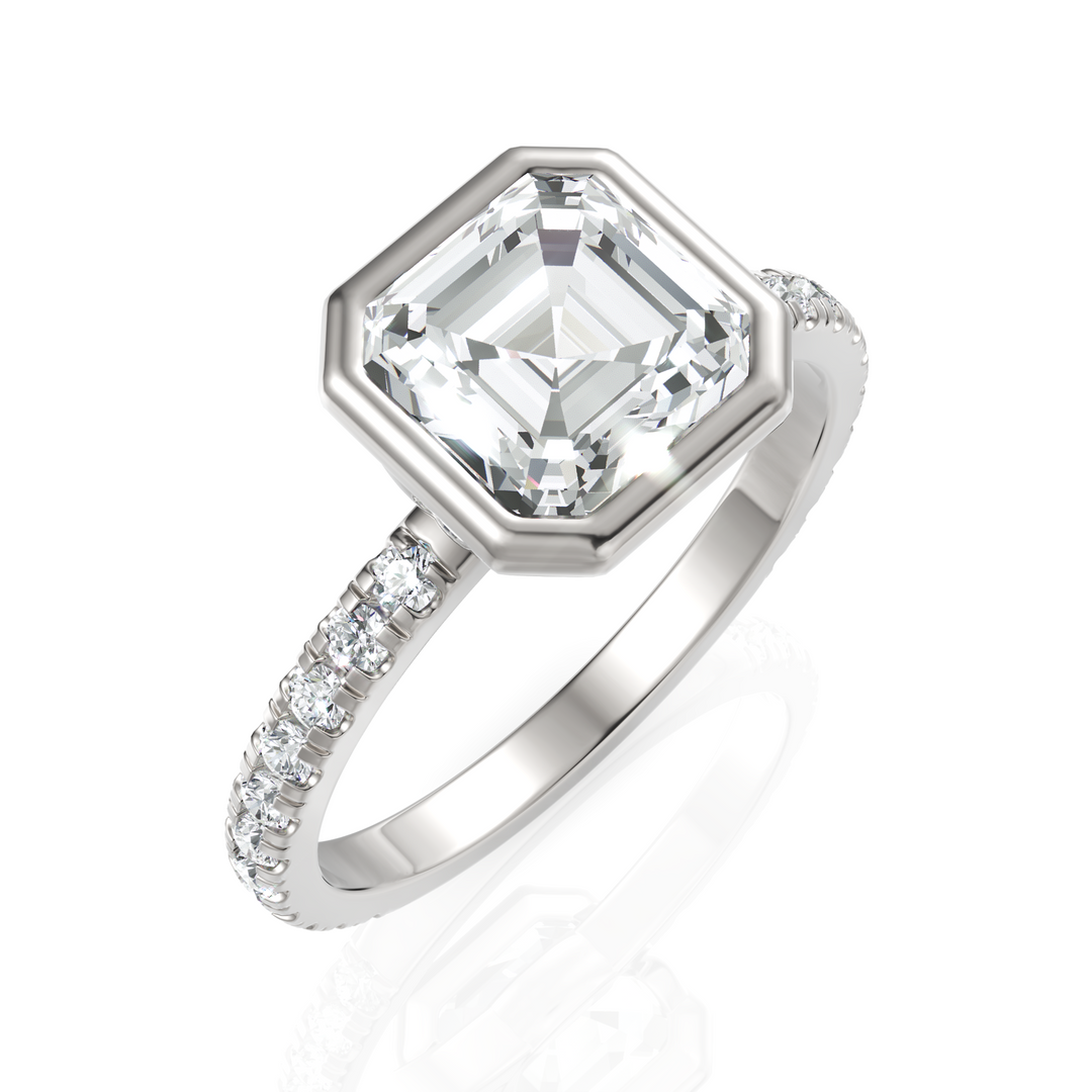 Lustre Asscher Cut Diamond Solitaire Ring With Bezel Setting (2.00 CT. Asscher Cut)