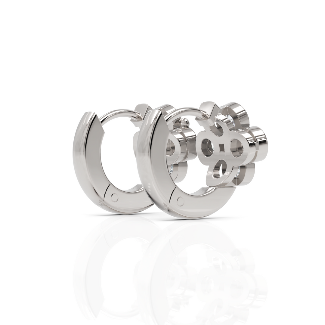 Bezel Setting Floral Diamond Hoop Earrings