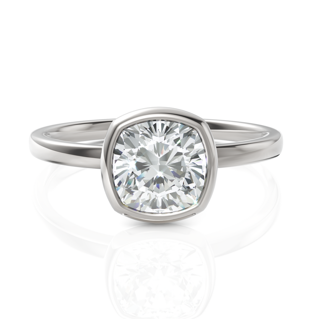 Pleasant Cushion Cut Diamond solitaire Ring With Bezel Set (1.50 CT.)