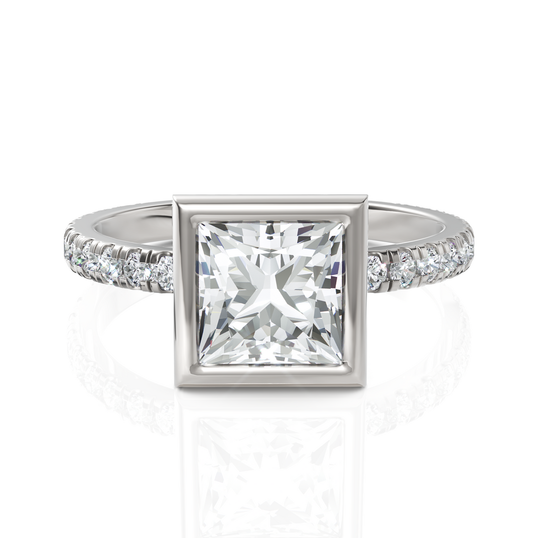 Charming Princess Cut Diamond Solitaire Ring With Bezel Set (2.00 CT. Princess Cut)