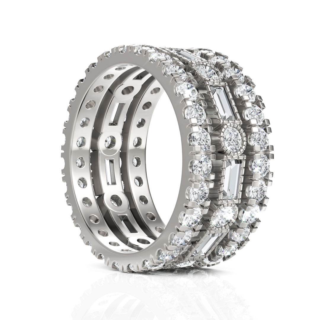2.35 ctw Round & Baguette Diamond Multi-Row Band in Solid Gold