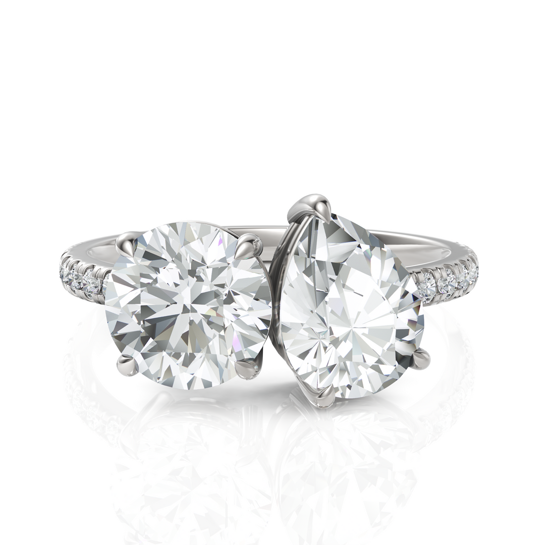 Round Cut & Pear Cut Diamond Toi Et Moi Engagement Ring (1.50 Ct. Each Diamond)