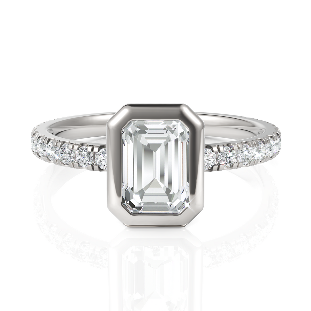 Bezel Set Emerald Cut Solitaire Engagement Ring (1.00 CT. Solitaire)