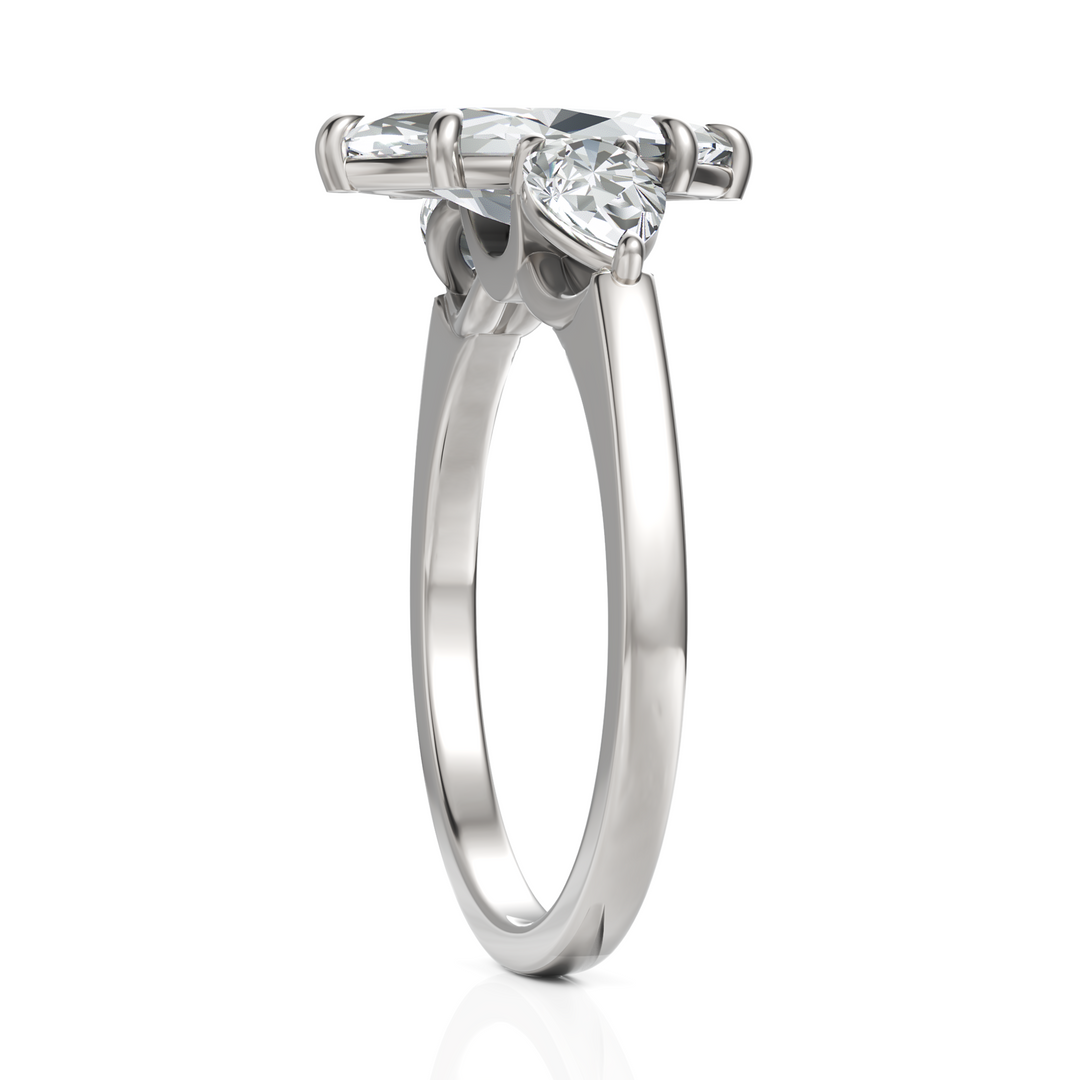 Classic Three Stone Marquise Cut & Pear Cut Diamond Solitaire Ring (1.50 CT. Marquise Cut)