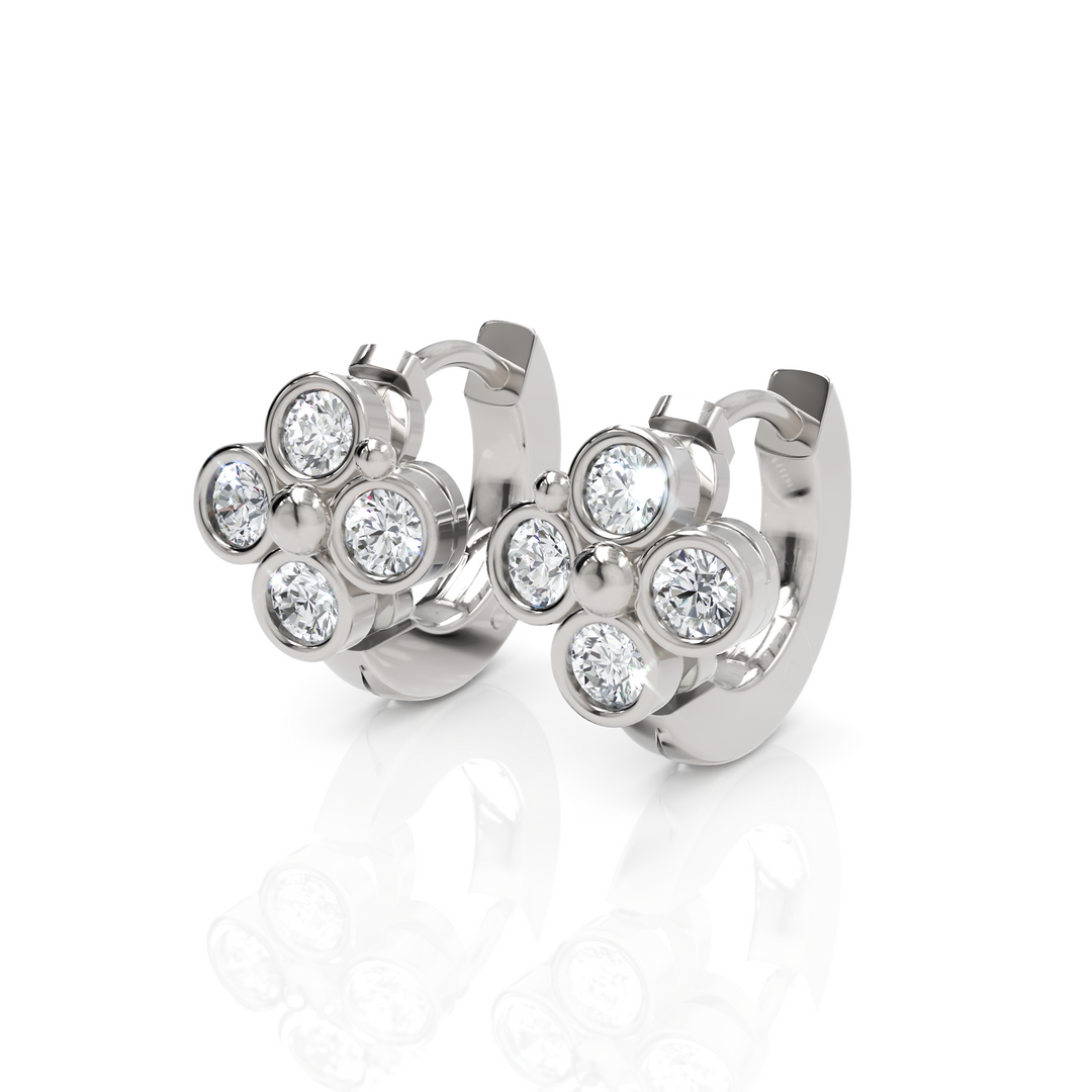 Bezel Setting Floral Diamond Hoop Earrings