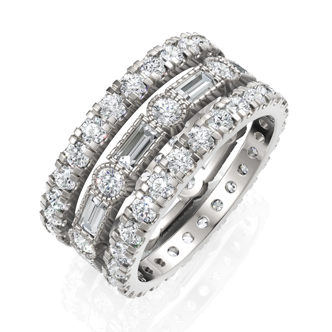 2.35 ctw Round & Baguette Diamond Multi-Row Band in Solid Gold