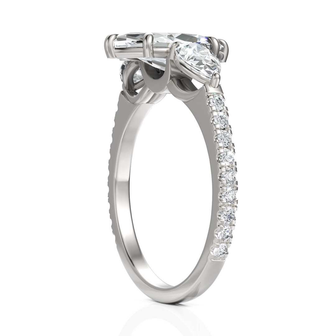 Tremendous Three Solitaire Diamond Ring With Marquise Cut & Pear Cut Diamond (1.50 CT. Marquise Cut)