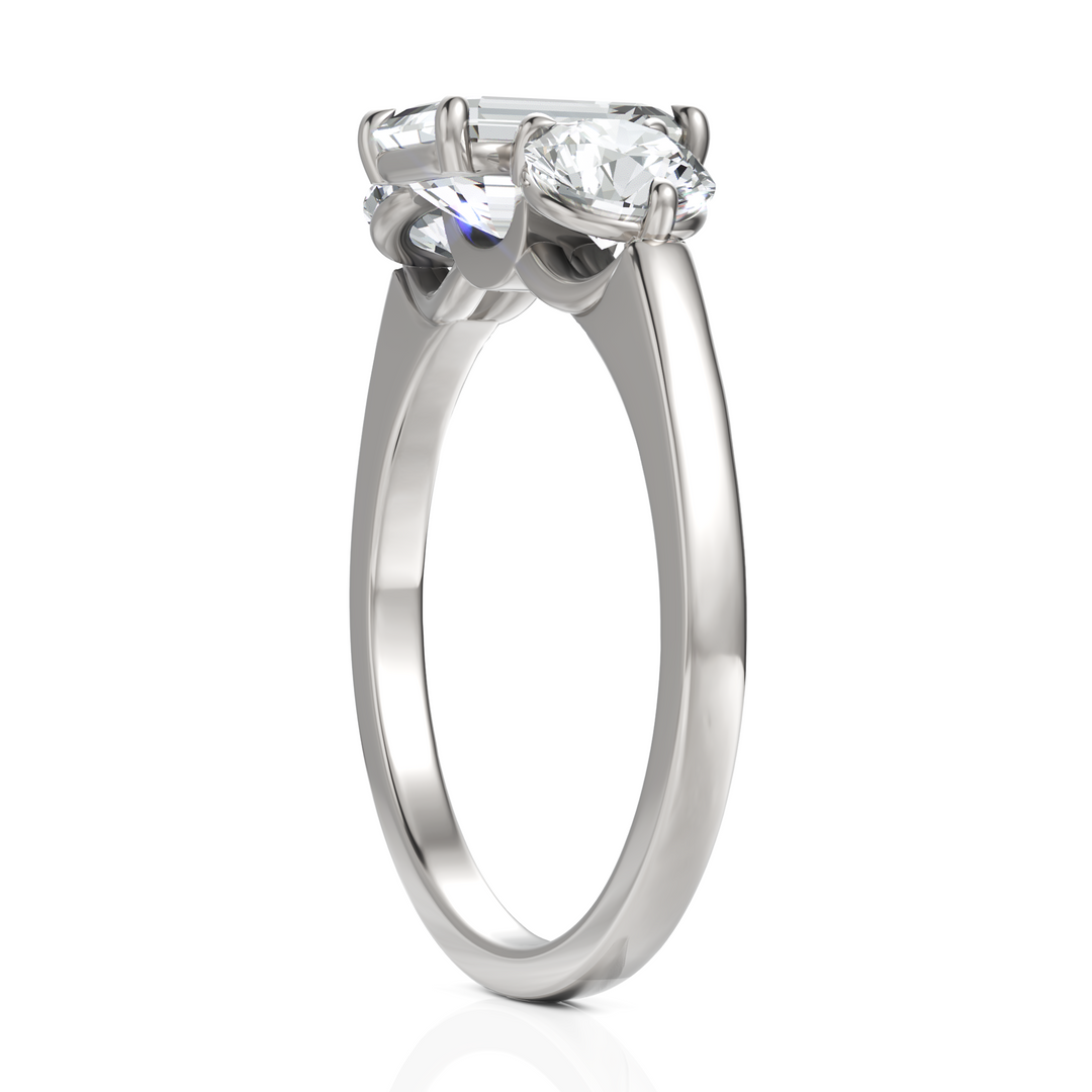 Three Stone Majestic Diamond Ring With Emerald Cut & Round Cut Diamond (1.50 CT. Emerald Cut)