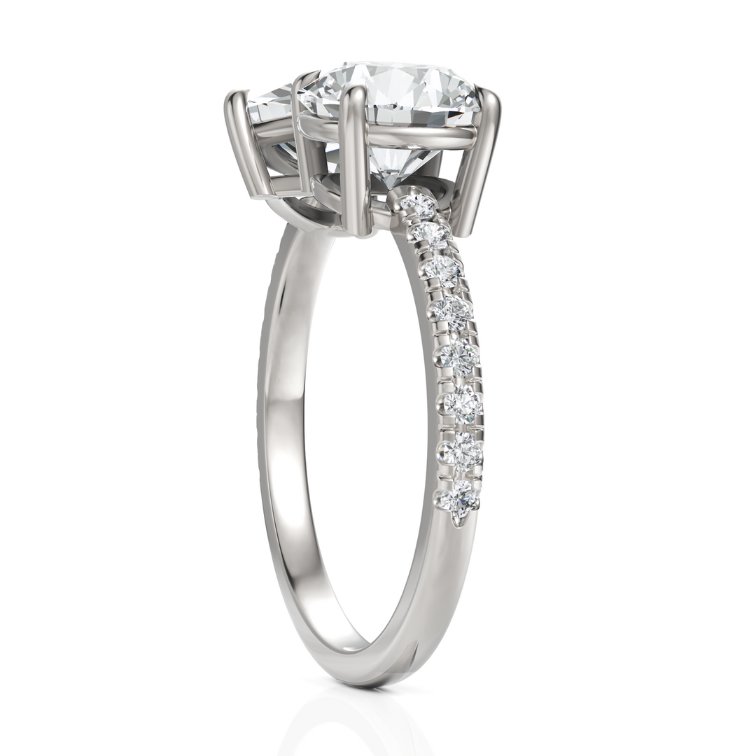 Round Cut & Pear Cut Diamond Toi Et Moi Engagement Ring (1.50 Ct. Each Diamond)