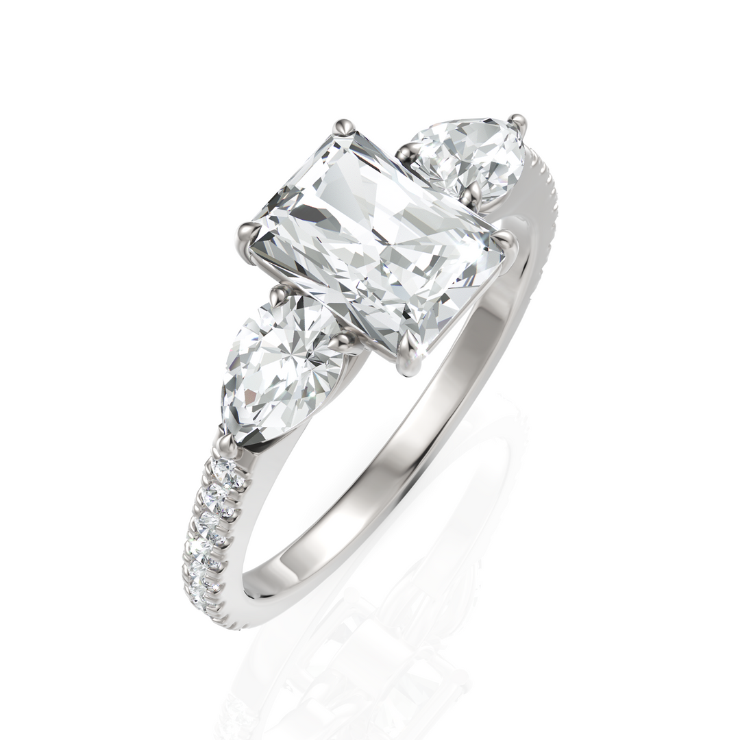 Amazing Three Stone Diamond Ring With Radiant Cut, Pear Cut & Round Cut Diamond (2.00 CT. Radiant Cut)