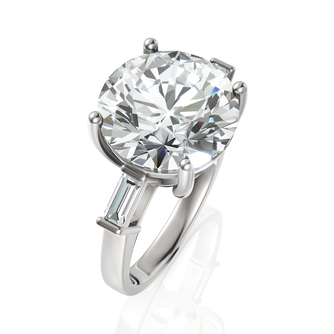 Immense Round Brilliant Cut Diamond With Side Baguette Ring (3.00 CT. Solitaire)