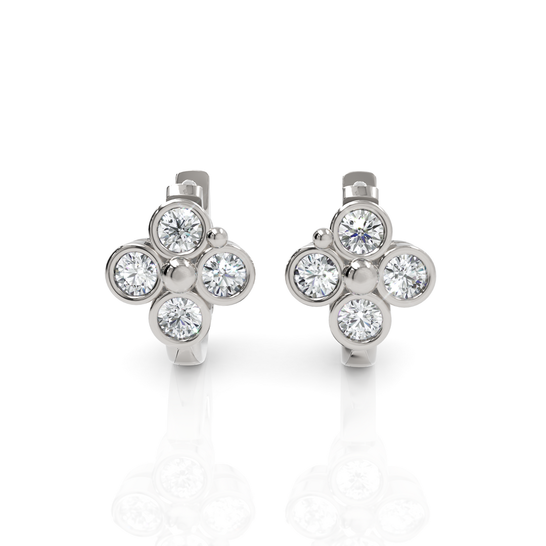 Bezel Setting Floral Diamond Hoop Earrings