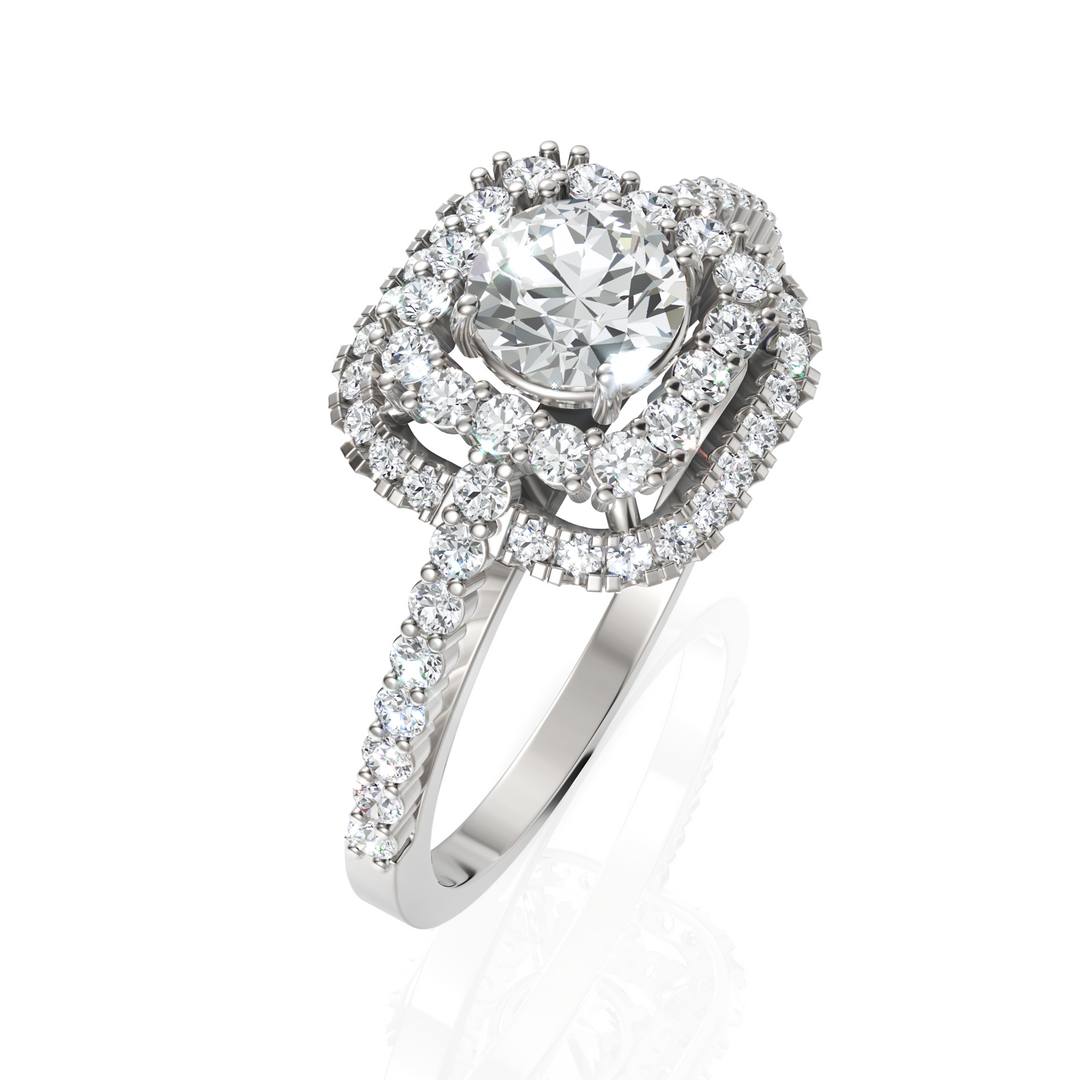Double Halo Flickering Diamond Bridal Ring