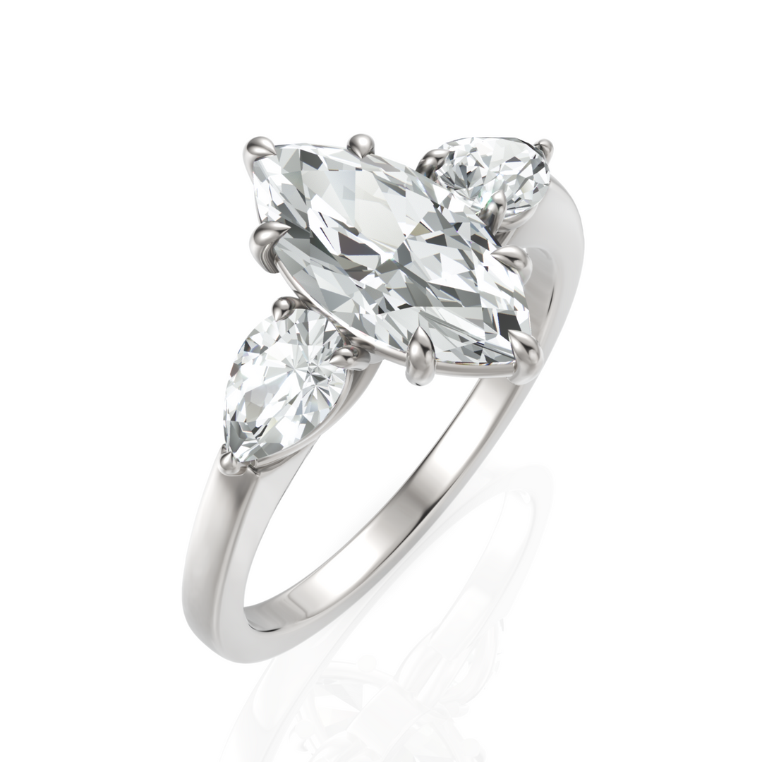 Classic Three Stone Marquise Cut & Pear Cut Diamond Solitaire Ring (1.50 CT. Marquise Cut)