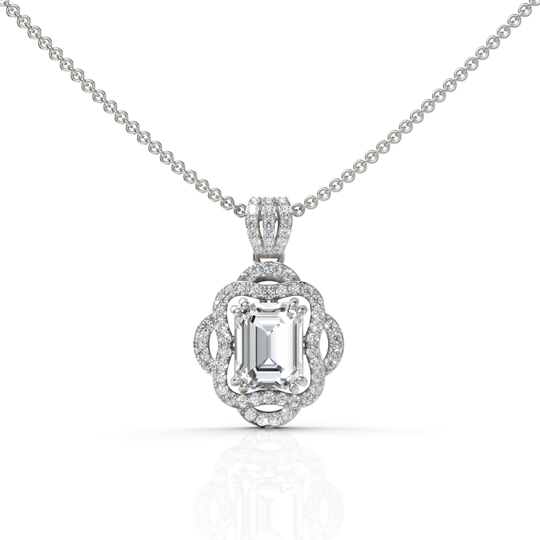 Remarkable Emerald Cut Diamond Accompanied By Round Cut Diamond Pendant (Emerald 2.00 Ct.) (Neck Chain Is Not A Part Of The Product And Can Be Bought Separately)