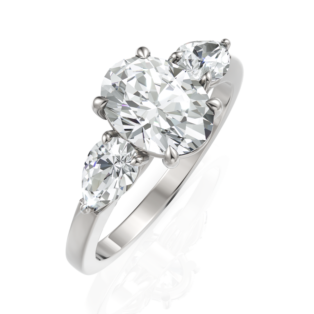 Enamel Three Stone Diamond Ring With One Oval Cut & Two Pear Cut Diamonds (1.50 CT. Oval Cut)