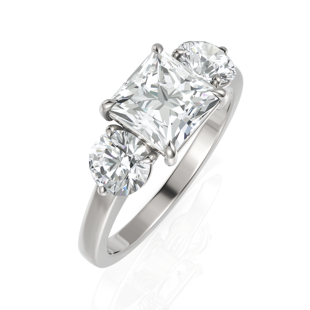 Princess Cut & Round Cut Three Stone Diamond Ring (1.50 CT. Princess Cut)