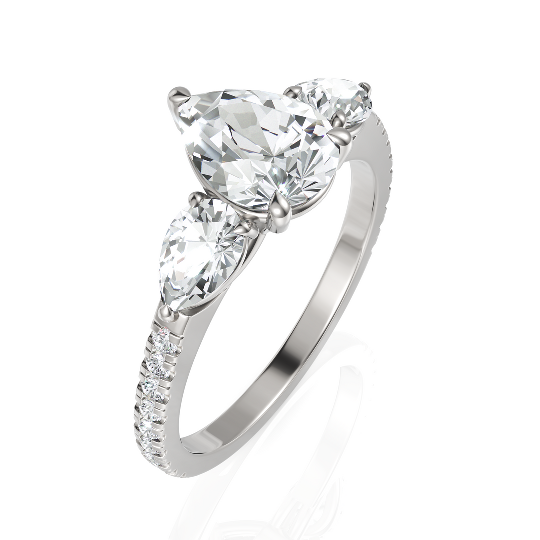 Brilliant Three Stone Pear Cut Diamond Engagement Ring (Center Stone 1.50 CT.)