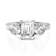 Three Stone Majestic Diamond Ring With Emerald Cut & Round Cut Diamond (1.50 CT. Emerald Cut)