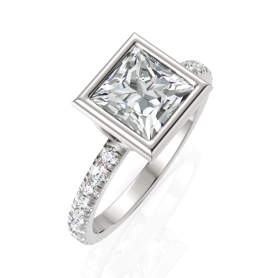 Charming Princess Cut Diamond Solitaire Ring With Bezel Set (2.00 CT. Princess Cut)