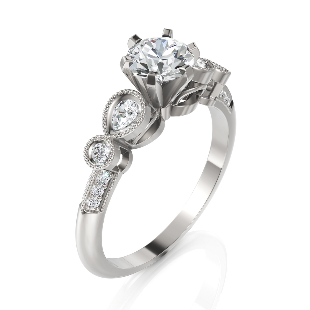Innovative Diamond Ring With Pear Cut & Round Cut Diamond