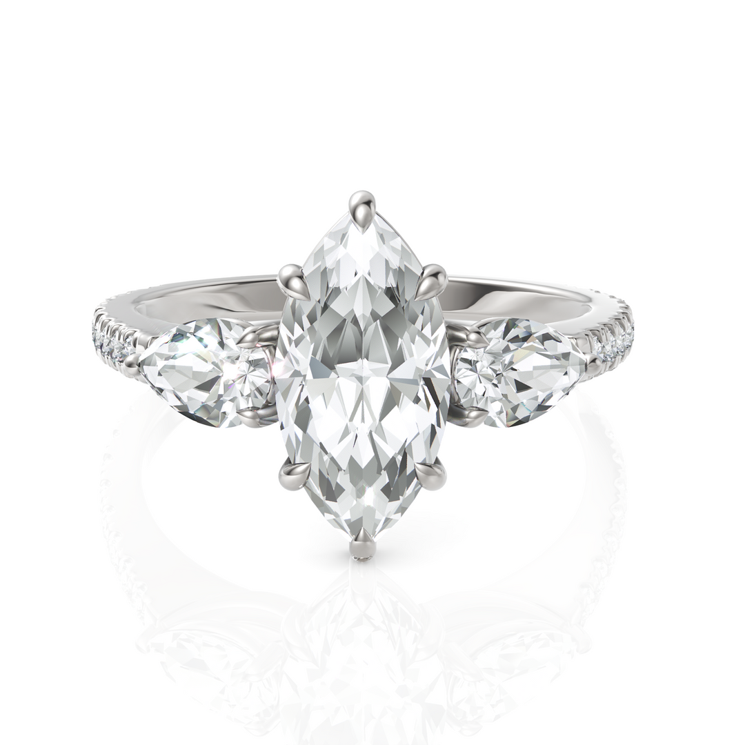 Tremendous Three Solitaire Diamond Ring With Marquise Cut & Pear Cut Diamond (1.50 CT. Marquise Cut)
