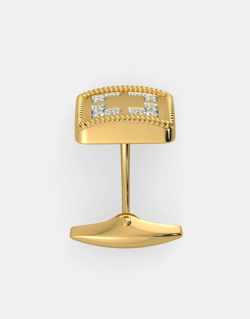 Elroy Yellow Gold Cufflinks With Round Cut Diamonds
