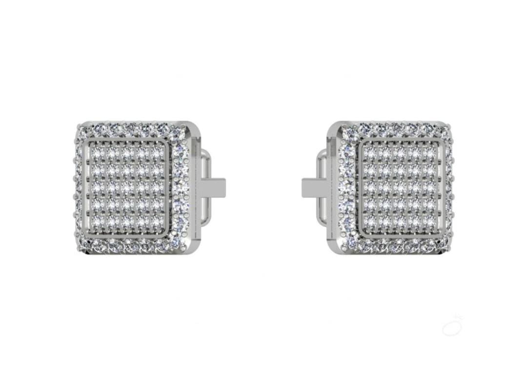 Square Halo Studded Cufflinks With Round Cut Diamonds (White Gold)