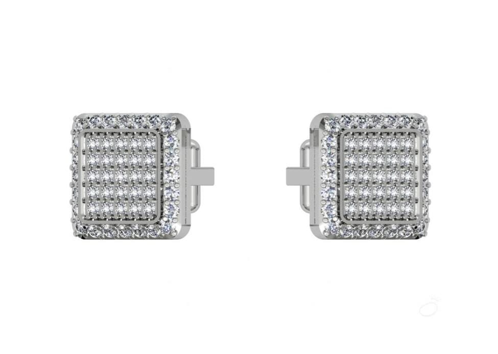Square Halo Studded Cufflinks With Round Cut Diamonds (White Gold)