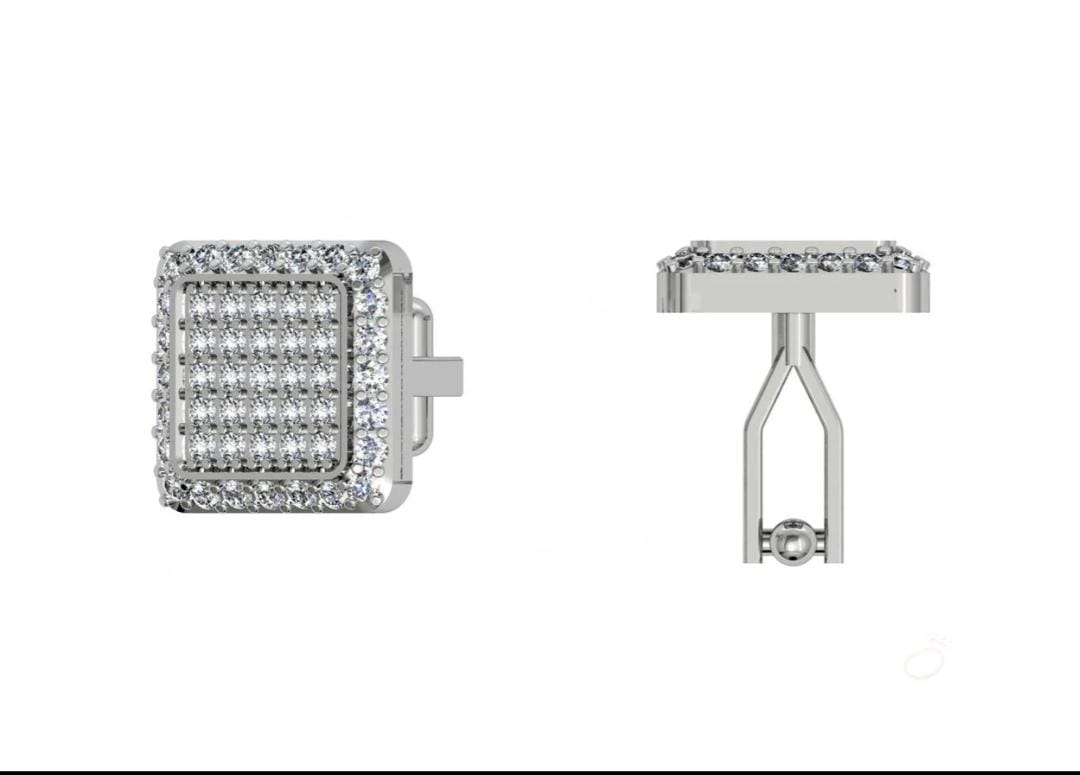 Square Halo Studded Cufflinks With Round Cut Diamonds (White Gold)