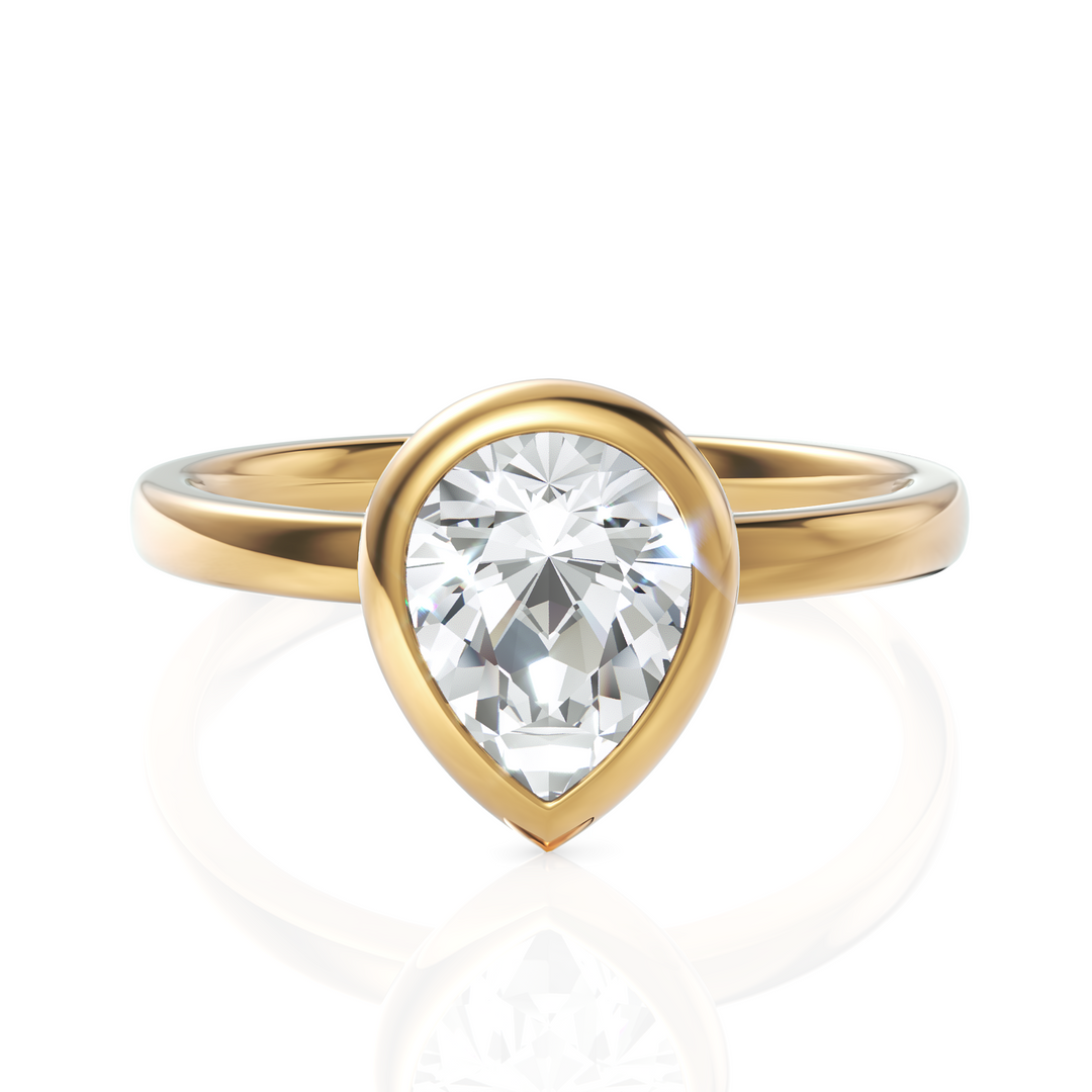 Dropping Pear Diamond Solitaire Bezel Set Ring (1.00 CT.)