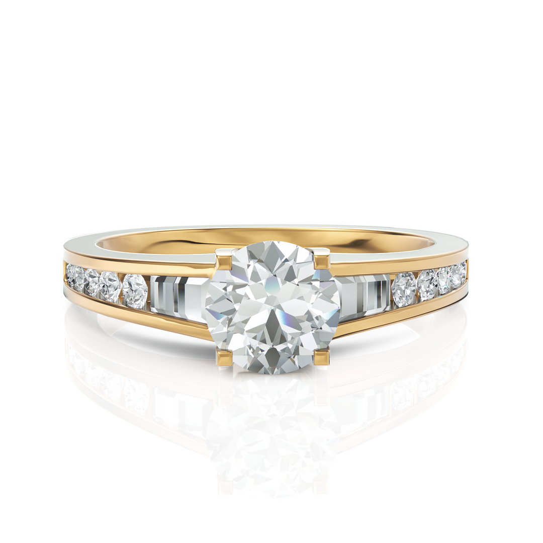Emmey Diamond Solitaire & Tapered Ring With 1.00 Ct. Round Cut Diamond
