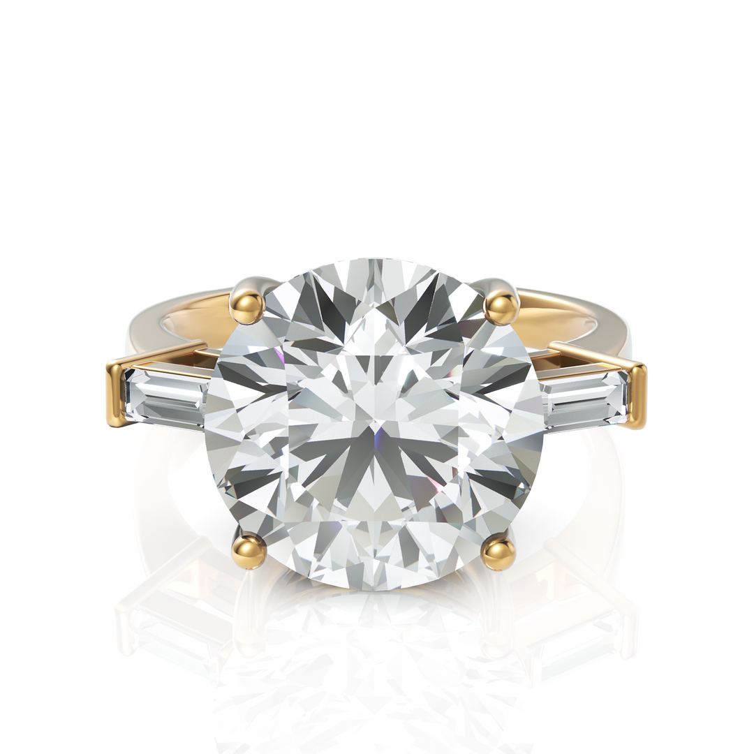 Immense Round Brilliant Cut Diamond With Side Baguette Ring (3.00 CT. Solitaire)