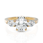 Load image into Gallery viewer, Enamel Three Stone Diamond Ring With One Oval Cut &amp; Two Pear Cut Diamonds (1.50 CT. Oval Cut)
