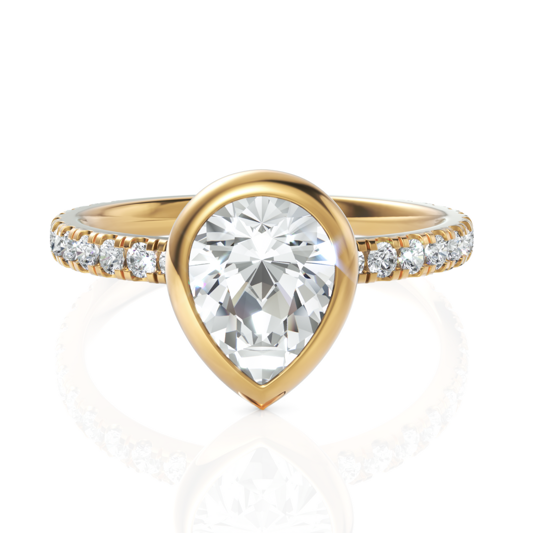 Remarkable Bezel Set Pear Cut Solitaire Ring (1.00 CT. Center Diamond)