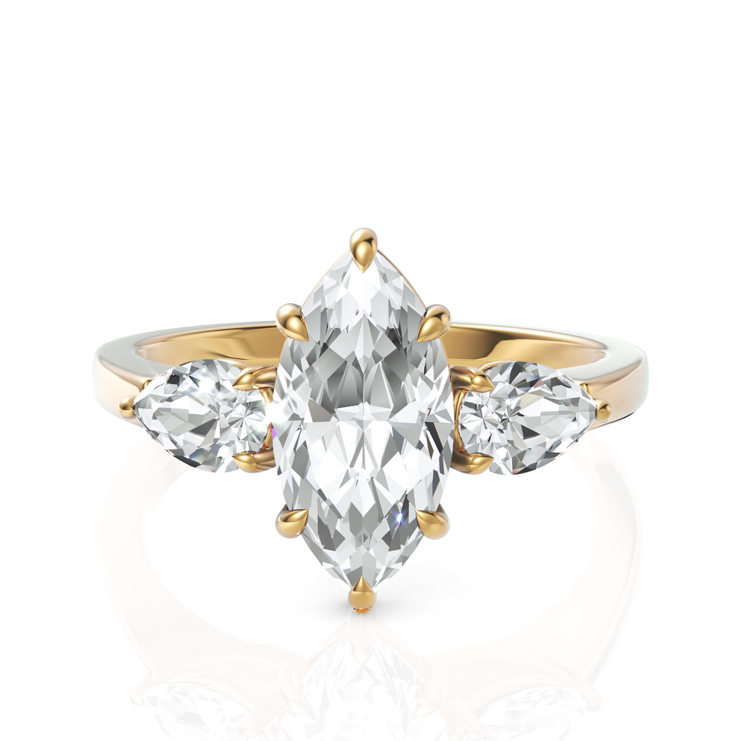 Classic Three Stone Marquise Cut & Pear Cut Diamond Solitaire Ring (1.50 CT. Marquise Cut)