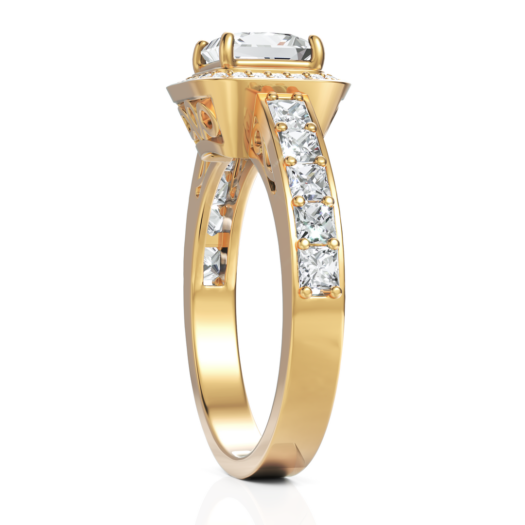 Lucy Halo Diamond Ring With Princess Cut 1.00 Carat Solitaire Wedding Ring